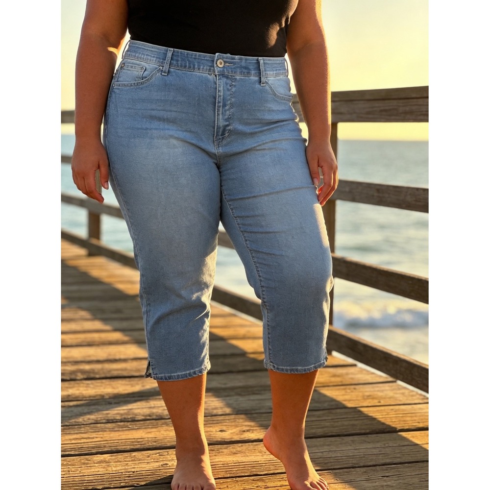 Curve Appeal Jeans Womens 18W Cropped Skinny Medium Wash Blue Stretch
